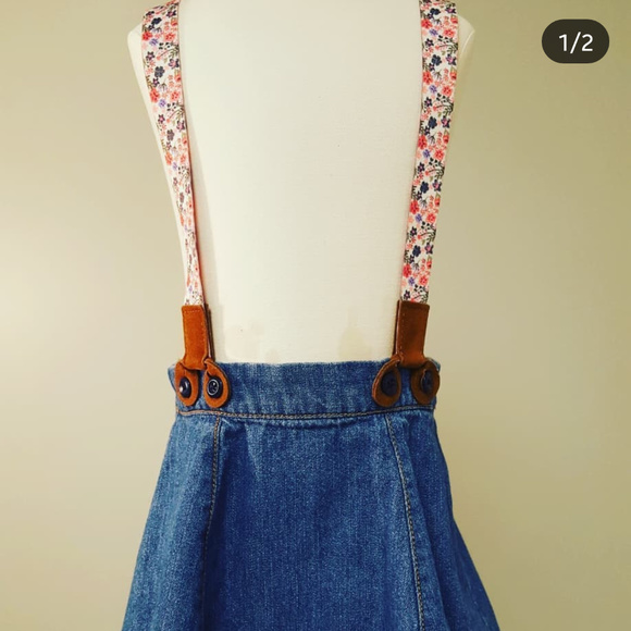 OshKosh BGosh Baby Girls 3-PIECE FLORAL SUSPENDER Jean DENIM SKIRT Floral Suspenders So Cute!